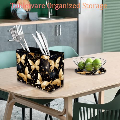 Pen Holder and Anti-Slip Mouse Pad Combination, Makeup Brush Storage Box, Tableware Storage Box, Suitable for Office and Home - Golden Butterfly - color: Golden Butterfly
