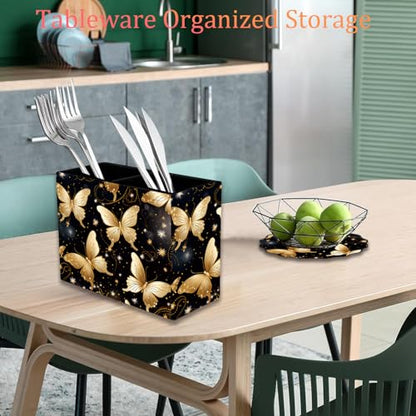 Pen Holder and Anti-Slip Mouse Pad Combination, Makeup Brush Storage Box, Tableware Storage Box, Suitable for Office and Home - Golden Butterfly - color: Golden Butterfly