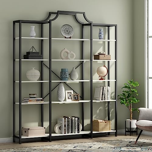 Auromie Triple Wide 5-Tier Bookshelf, 70.87" L x 79.13" H Extra Large Bookcase, Tall Open Etagere Display Shelf with Metal Frame, Freestanding Modern Storage Shelves for Home Office, Black&White - color: Black&white