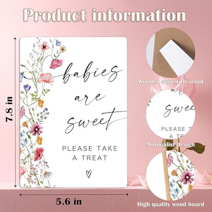 Babies Are Sweet Sign, Flowers Baby Shower Table Signs, Centerpieces for Tables, Gender Reveal Gifts Ideas, Boho Wooden Sign with Stand for Gender Reveal Party and Baby Shower Activities, 16 - color: Babies are16