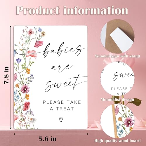Babies Are Sweet Sign, Flowers Baby Shower Table Signs, Centerpieces for Tables, Gender Reveal Gifts Ideas, Boho Wooden Sign with Stand for Gender Reveal Party and Baby Shower Activities, 16 - color: Babies are16