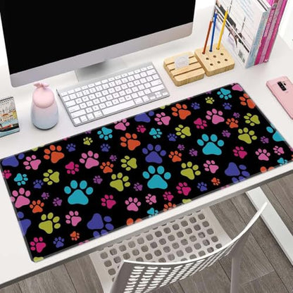 XL Gaming Desk Mat - Extended Big Cute Dog Paws Mouse Pad - Waterproof, Non-Slip Base, Stitched Edges - 31.5x11.8 in - color: Dog Paws