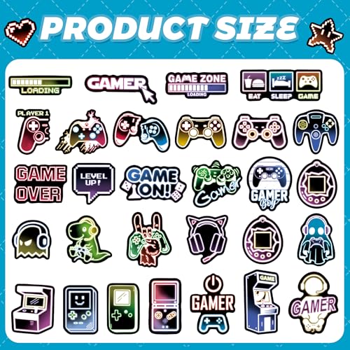 50 Pcs Neon Video Game Stickers for Water Bottle, Cartoon Gamer Video Gaming Sticker, Vinyl Waterproof Laptop Decals for Teens Students Adults - color: Non-luminescent-474ksxx