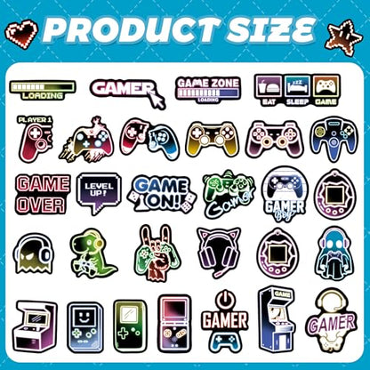 50 Pcs Glow in The Dark Neon Game Stickers for Water Bottle, Cartoon Gamer Video Gaming Sticker, Vinyl Waterproof Laptop Decals for Teens Students Adults - color: Luminescent-474ksxx