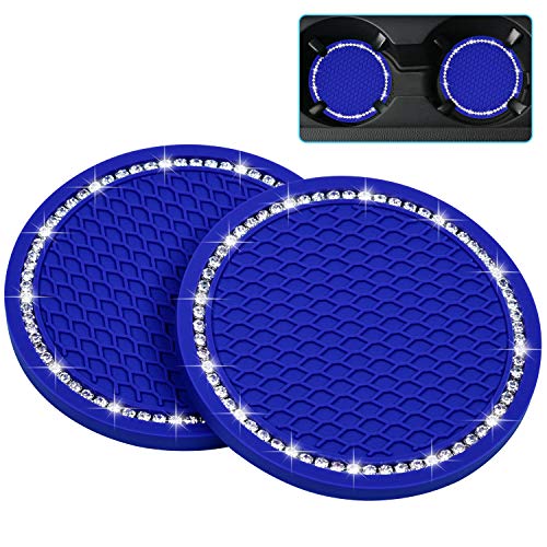 Bling Car Coasters, Wisdompro 2 Pack PVC Car Cup Holder Insert Coaster - Anti Slip Universal Vehicle Interior Accessories Crystal Glitter Cup Mats for Women and Men (2.75" Diameter, Blue) - color: Blue