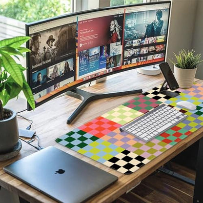 iCasso Checkered Desk Mat, Cute XXL Large Mouse Pad for Desk Cover, Anti-Slip Big Mousepad with Stitched Edges, Keyboard Mat for Computer Desktop Protector (Retro Checkered) - color: A-Retro Checkered
