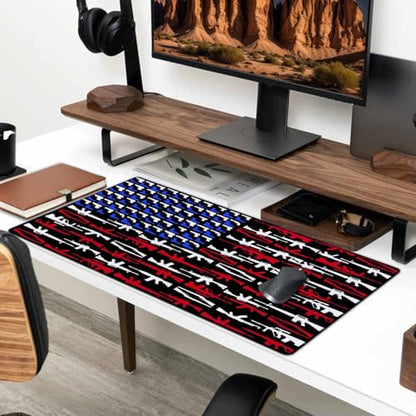 Gaming Mouse Pad, Large Mouse Pads for Desk, Non-Slip Rubber Base Mousepad, Keyboard Mouse Mat, Desk Pad with Stitched Edges, 31.5x15.7 inch Gun Shape of American Flag - color: Gun Shape of American Flag, size: 31.5L x 15.7W inches