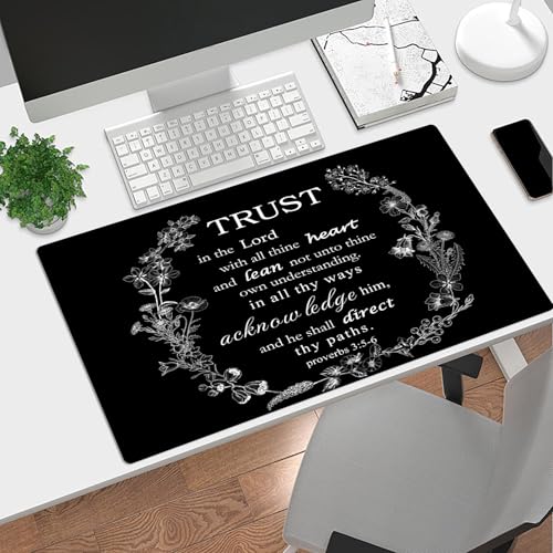 EOBTAIN Black and White Large Mouse Pad Bible Verse Keyboard Mat 31.5x15.7 Inch Scripture XXL Thin and Big Extended Desk Mat Smooth Non-Slip Rubber Mousepad Relaxing Spiritual Desk Accessories - color: Black