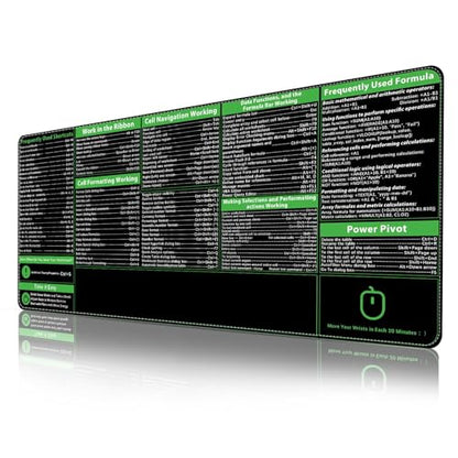 ProbTis Excel Cheat Sheet Desk Pad, Upgraded Pro Version, Excel Shortcuts Mousepad Stitched Edges, Non-Slip Base Keyboard Mats, XXL Giant Mouse Pads for Desk, 35.4”x15.7”, Back to School - color: Excel Pro Version