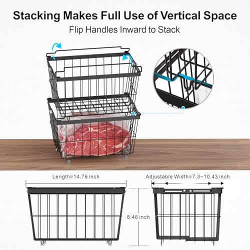 iSPECLE Freezer Organizer Bins - 4 Pack Adjustable Width for 5 to 7 Cu.Ft Chest Freezers, Stackable Freezer Wire Storage Baskets for Deep Freezer Organization, Assembly Required, Black - style: 4 Pcs-14.8"-Black