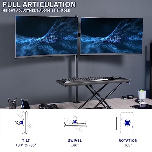 VIVO Premium Dual Ultra Wide LCD LED 27 to 38 inch Monitor Desk Mount, Heavy Duty C-clamp, Extra Tall Pole, Adjustable Telescoping Arms, Flush Wall Setup, Fits 2 Screens, Black, STAND-TS38C-T - size: 27" - 38" screens