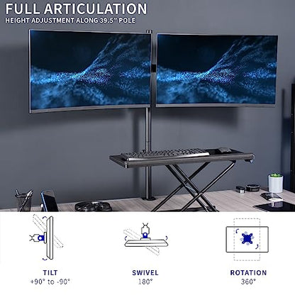 VIVO Premium Dual Ultra Wide LCD LED 27 to 38 inch Monitor Desk Mount, Heavy Duty C-clamp, Extra Tall Pole, Adjustable Telescoping Arms, Flush Wall Setup, Fits 2 Screens, Black, STAND-TS38C-T - size: 27" - 38" screens