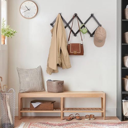 SCUNDA Wall Rack with 10 Hooks, Wooden Wall Expandable Coat Rack for Coat, Hats, Baseball Caps, Coffee Mug, Jewelry(Black) - color: Black, size: 10 Hooks