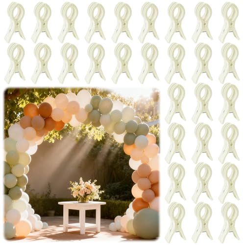 PUGPIU 30 Pack Balloon Arch Clips for Backdrop, 3.5 Inch White Spring Clamp | Plastic Balloon Clips for Arch, Great for Backdrop Stand, Birthday Wedding Decoration, Hang-drying, Beach Towels, Photos - color: White3
