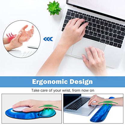 ARTSO Large Mouse Pad Set, Ergonomic Keyboard Wrist Rest Support, Memory Foam Gel Extended Non-Slip Desk Blotter Pad for Office, Home, Moon Blue Sea - color: Moon Blue Sea
