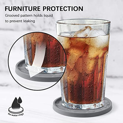 ME.FAN Silicone Coasters with Holder,[6 Pack] Drinking Coasters - Cup Mat for Hot or Cold Drinks, Thickened, Non-Slip, Non-stick,Deep Tray Navy Blue - color: Navy Blue