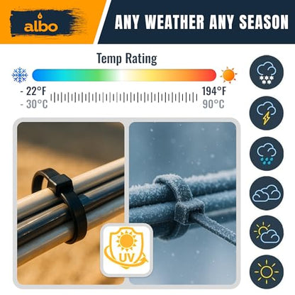 ALBO Zip Ties White 8 Inch 1000 Pack 40 lb, Long Plastic Cable Ties Thick 0.14 Inch Tie Wraps Heavy Duty UV Resistant Nylon Wire Ties for Indoor and Outdoor - size: 8" White 1000 Pack 40lb