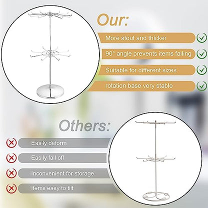 Dual Adjustable (Total Height & Tier Heighs) CounterTop Spinner Display Stand, Heavy Duty 2-Tiers, Silver - color: Silver