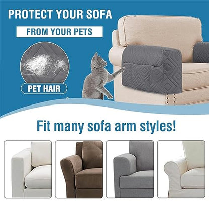 H.VERSAILTEX Armrest Covers for Sofa Water Resistant Couch Arm Covers Remote Control Holder Sofa Armrest Organizer for Magazine, Tablet, Phone, iPad(Set of 2, Gray/Beige) - color: Double Diamond-gray/Beige