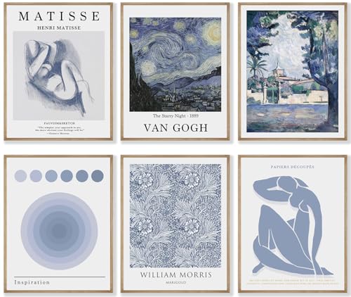 Crocothemis Abstract Matisse Wall Art Exhibition Posters, Vintage Art Boho Art Prints, Retro Room Decor for Aesthetic Bedroom, bule wall art, Unframed, 8 x 10 Inch(Blue)-A06 - color: E Bluish grey, size: 8x10 in Unframed