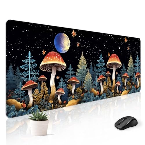 Mousepad Desk Mat Gaming Large Keyboard Cute Office Desktop Computer Laptop XXL Long Big Kawaii Aesthetic Girly Pretty Design Women Girl Gamer Oversized Wide 30x12'' Mousepad, Moon Mushroom - color: Moon Mushroom
