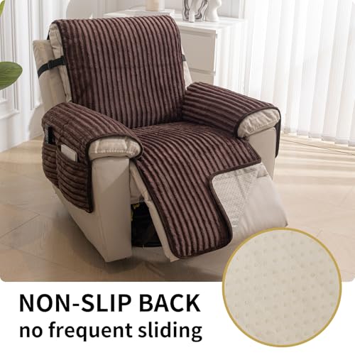 HAOMAIJIA Faux Fur Recliner Chair Covers Non-Slip Waterproof Recliner Covers That Stay in Place Warm Thick Lazy Boy Recliner Cover for Dogs Furniture Protector Pet Friendly (Brown, 28'') - color: Brown, size: 28''