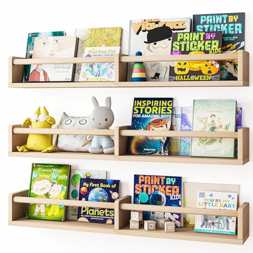 Fixwal Nursery Bookshelves, 32in Floating Bookshelves for Wall Set of 3, Wood Wall Mounted Floating Shelves for Baby Nursery Decor and Toys Storage (Natural Wood) - color: Natural, size: 32inches