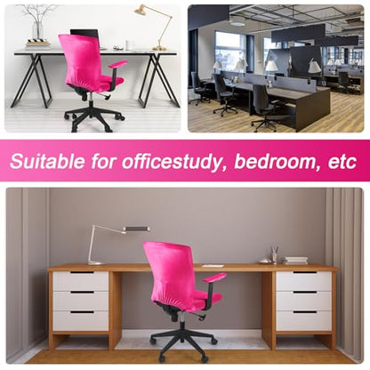 Tallew 4 Pcs Office Chair Covers Set Computer Universal Protective Stretchable Chair Seat Covers Desk Armrest Slipcovers Pads Office Cushion Backrest for Rotating(Rose Red) - color: Rose Red