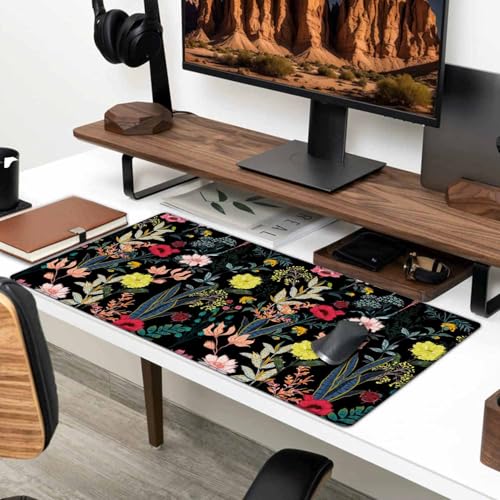 Large Gaming Mouse Pad with Stitched Edges, Blooming Flower Desk Mat, Extended XL Keyboard Pad, Non-Slip Rubber Base Desk Pad for Keyboard and Mouse, 31.5X15.7 inch - color: Blooming Flower, size: 31.5L x 15.7W inches