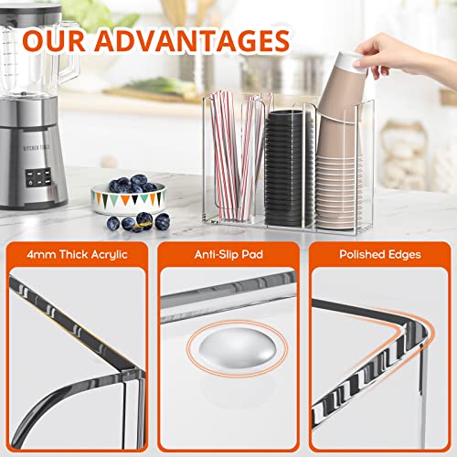 Richboom Acrylic Coffee Cup and Lid Storage Organizer Holder, 3 Compartments, Clear - color: Clear-3 Compartment