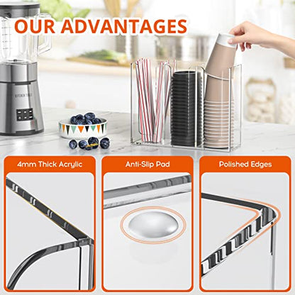 Richboom Acrylic Coffee Cup and Lid Storage Organizer Holder, 3 Compartments, Clear - color: Clear-3 Compartment