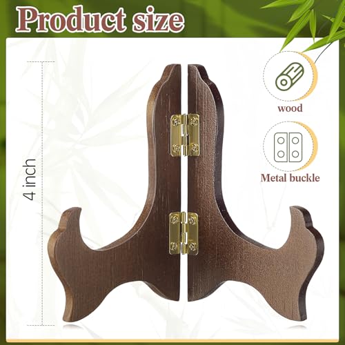Tatuo 4 Packs 4 Inch Wooden Display Stand Decorative Plate Stands for Display Picture Frame Holder Easels(Brown) - color: Brown, size: 4 Inch