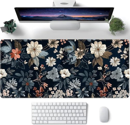 Dark Flower Large Mouse Pad,Gaming Keyboard Desk Pad,Extended Mouse Mat Non-Slip Rubber Base with Stitched Edges for Office Game Home XXL 35.4"x15.7" - color: Dark Flower, size: 35.4L x 15.7W inches