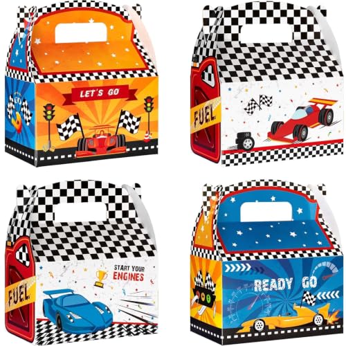 WERNNSAI 12 Pcs Race Car Favor Boxes Candy Box for Car Party Decoration | Racing Theme Party Design, Double-sided Design Styles, Sturdy and Easy to Assemble,Let's Go Racing Car Party - color: Racing Car