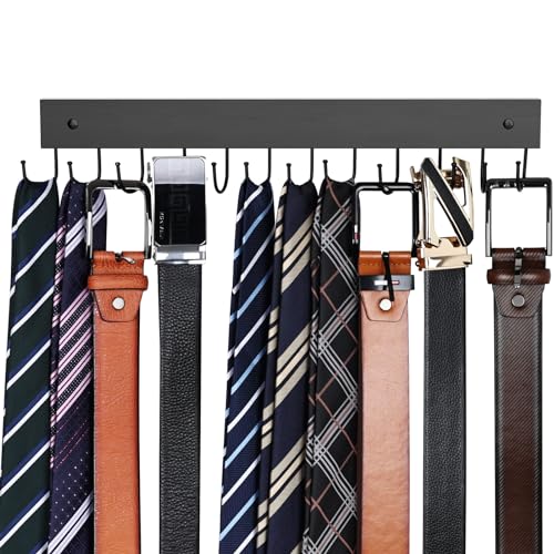Belt Hanger Wall Mounted, Wooden Belt Organizer Max 12 Storage Capacity, 180° Rotating Space Saving Hangers for Ties, Tank Tops, Scarves, Bras, Keys, Bags 1 Pcs Black - color: Black, size: 1 Pack-Belt