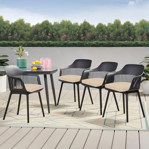 Outdoor Chair Cushions Set of 4, 17x16x2 Inch Patio Furniture Cushions, Water Resistant, Non-Slip Ties (Beige) - color: 1 - Beige, size: 17x16x2|4 Pack