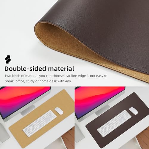 AFIING Cork Desk Mat 31.5" x 17", Coffee,Desk pad Protector | Dual-Sided Cork & PU Leather, Large Mouse Pad, Non-Slip & Waterproof - color: Coffee, size: 31.5" x 17"