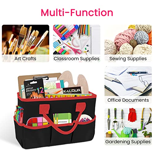 Desktop Tote and Organizer, Teacher Helper caddy Bag for Arts, Books, Stationery, Office Desk Organization, Make-up Storage with Handles for Travel (Black) - color: BlacK-Red