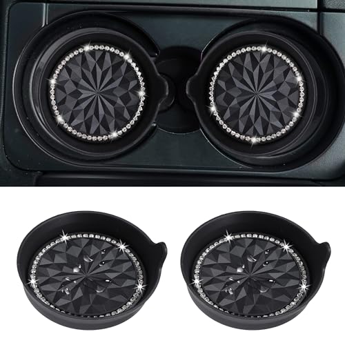 Amooca Car Cup Coaster Universal Non-Slip Cup Holders Bling Crystal Rhinestone Car Interior Accessories 2 Pack Black Flower - color: Black Flower, size: 2 Pack