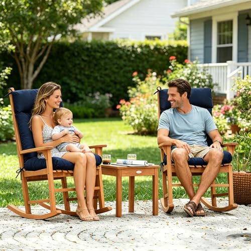 Outdoor Rocking Chair Cushions Floral Patio Seat Pad High Back Recliner Chair Cushions for Porch Garden Balcony 40×20in Navy Green - color: Navy Green