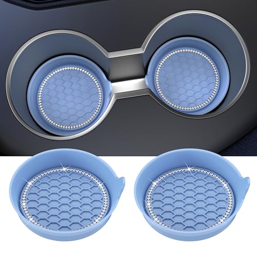 Amooca Car Cup Coaster Universal Non-Slip Cup Holders Bling Crystal Rhinestone Car Interior Accessories 2 Pack Gray Blue - color: Gray Blue, size: 2 Pack