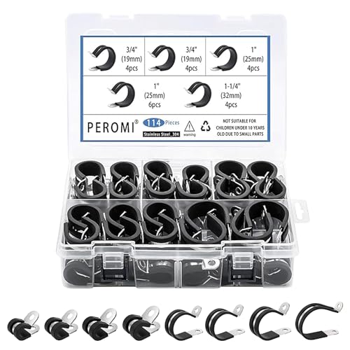 114PCS 304 Stainless Steel Cable Clamps Kit, 8 Sizes 1/4"-1-1/4" | Riveted Reinforced, Rubber Cushioned Insulated Loop, Pipe Clips, Automotive Engine Marine Boat RV, Hose Cable Management - size: 8 Sizes(6mm-32mm) 114pcs