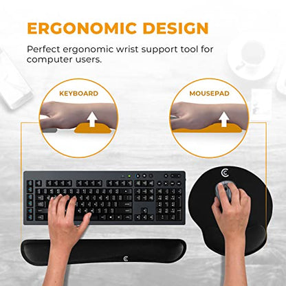 4pc Wrist Rests for Keyboard and Mouse Pad Set - Memory Foam Cushion, Black - Ergonomic Wrists Hand Arm Rest Support for Laptop Computer Desk and Gaming - Carpal Tunnel Syndrome Relief - style: Original