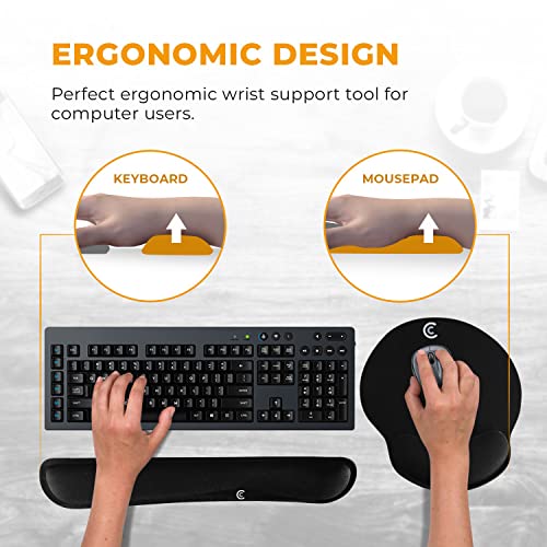 4pc Wrist Rests for Keyboard and Mouse Pad Set - Memory Foam Cushion, Black - Ergonomic Wrists Hand Arm Rest Support for Laptop Computer Desk and Gaming - Carpal Tunnel Syndrome Relief - style: Original