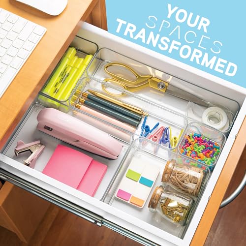 primebox Plastic Clear Drawer Organizers. Bathroom, Kitchen, Bedroom, Nail Polish, Office Organizer Bins, Storage Trays. Heavy Duty, Stackable. 6" x 3" x 2" Set of 6 - size: 6" x 3" x 2"