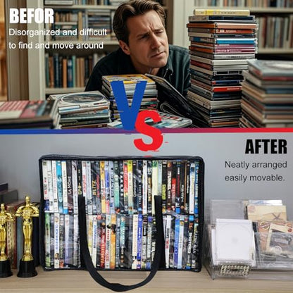 DVD Storage Bags 2-Pack, Holds 70 DVDs 90 Blu-rays 120 CDs, Highly Clear & Stackable Organizer for Video Game Cases, Movies, Music, Clothes, Pillows & Bedding - size: 2 * Regular Bags