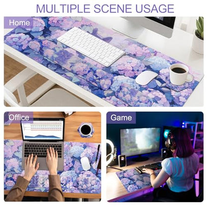 Petmolico Wrist Rest Set with Computer Keyboard Desk Pad,Mouse Wrist Rest,Keyboard Typing Wrist Pad and Cup Coasters,Ergonomic Design for Typing Pain Relief[Blue Flower&Cat] - color: Blue