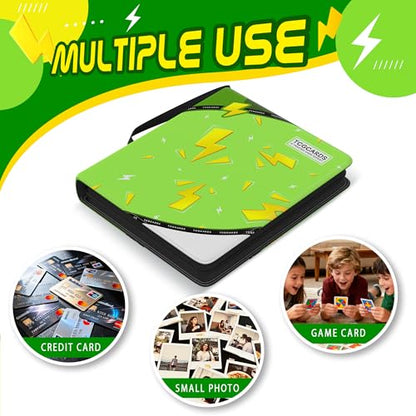 Trading Card Binder 9 Pocket,900 Pocket Card Collection Binder with 50 Removable Sleeves,PU Waterproof Top Card Book,3-Ring Zipper Collectible Trading Card Album for MTG/TCG/Card Holder Gift(Green) - color: Green, size: Large