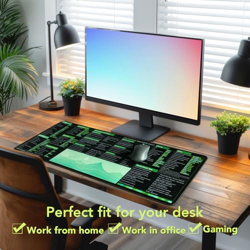 Excel Shortcuts Mousepad, Large Excel Mouse Pad for Desk Water-Resistant Office Mousepad with Stitched Edge and Anti-Slip Base (Green) - color: Green
