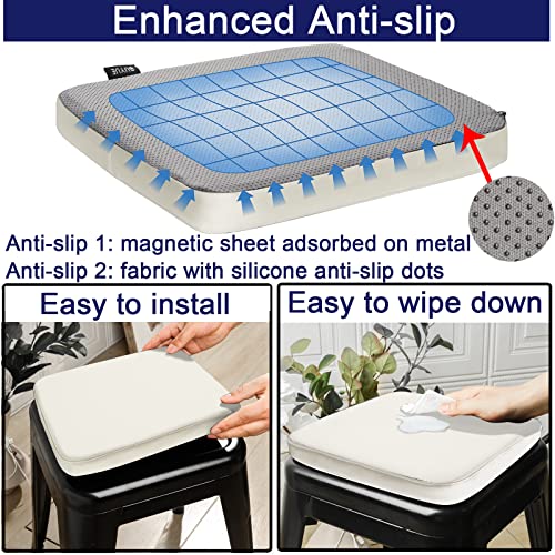 BUYUE Enhanced Anti-Slip Magnetic Bar Stool Cushion 1 Piece, Luxury PU Leather Waterproof Small Seat Cushion for Café Bistro Stackable Metal Stool (Square, Off-White, 1) - color: Off-white, style: Square-1 Pcs